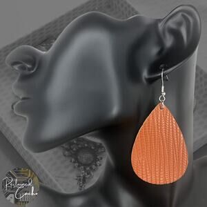 Cognac Faux Leather Teardrop Earrings